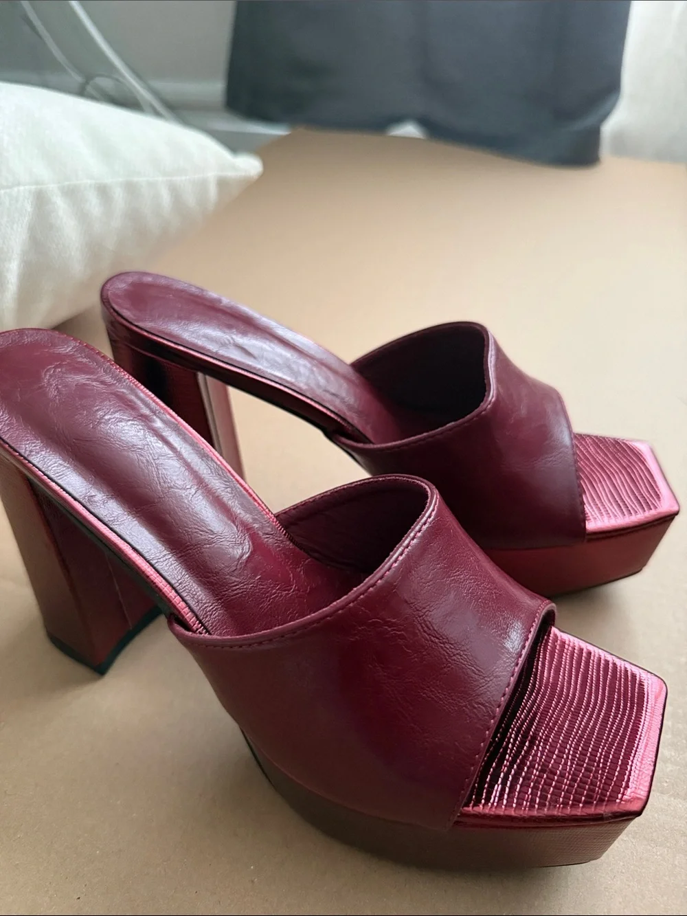 Women's Red Block Heel Platform Sandals